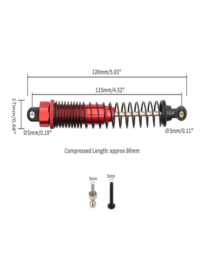 Rchobbytop RC Shocks 8Pcs Aluminum RC Car Shocks Absorber 188004 (108004) for HSP 94111 94188 94108 Redcat Volcano Epx/epx PRO Volcano S30 RC 1/10 Monster Truck 128mm Dampers Assembled Replacement Parts, Red - Image 2